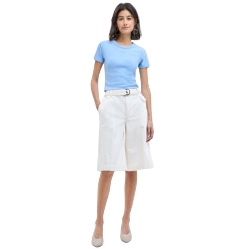 HUGO BOSS Women's Cotton High-Rise Belted Denim Shorts in Natural Tan